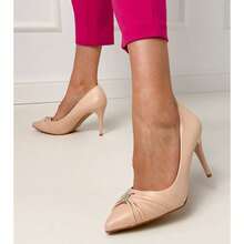 Eleganti e alla moda tacchi alti con punta affusolata decorati con cristalli - Beige - Visualizzare 4
