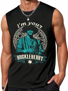 Stylish Men's Tank Top With Unique Huckleberry Finn Personalized Print Vest, Perfect For Casual Summer Wear, Ideal For Fans Of Classic Literature And Is A Great Gift Choice - 黑色 - 查看 1