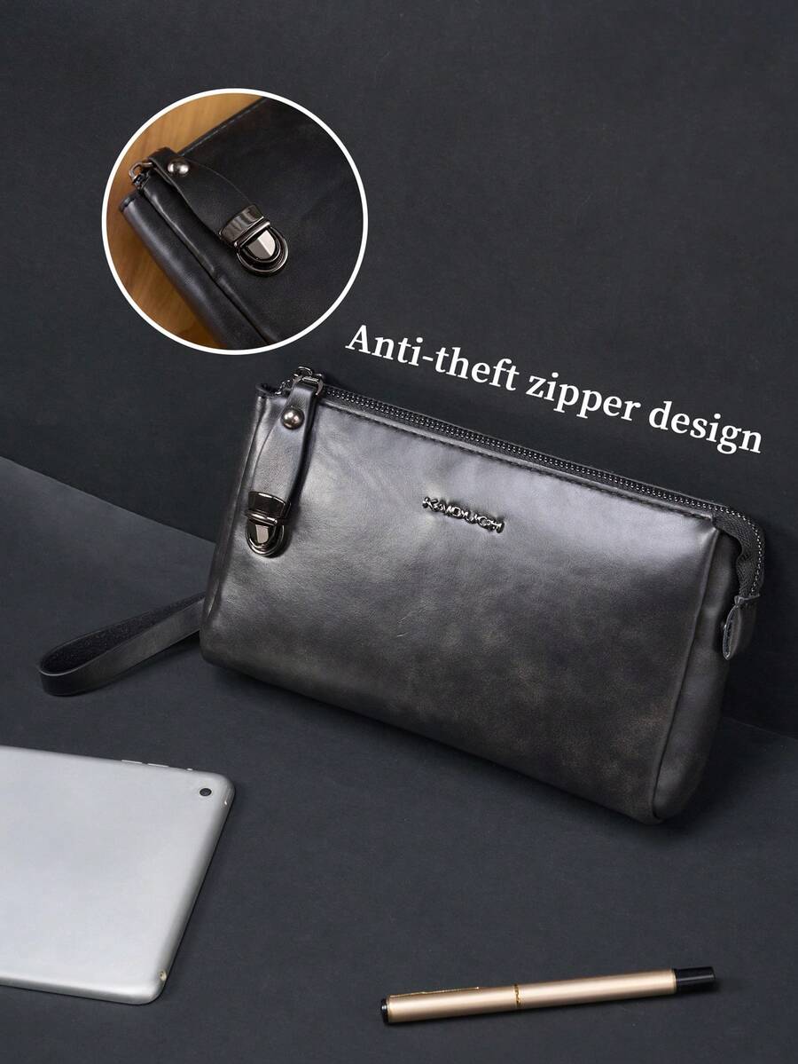 KAIDUCH Men's Fashion Minimalist Large Capacity Soft Leather Clutch Wallet, Multi-Function Zipper Lock Long Style Handbag