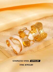 The Three Pieces Set Of Fashionable Stainless Steel Asymmetrical Oil Ring Is Designed With A Sense Of Individuality And Is Suitable For Women To Wear On A Daily Basis