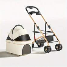 1 件优质铝制二合一现代宠物推车，适合小型犬和猫，可拆卸设计，免提，完全通风，360° 平滑轮子，宽敞的内部空间，户外使用的网袋，铝制框架，方便旅行和舒适，狗宠物载体狗推车猫推车宠物推车狗推车狗推车