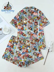 Disney Conjunto de pijama de estilo de dibujos animados de Disney con diseño básico de Buzz Lightyear de manga corta y pantalón largo, se puede usar en exteriores