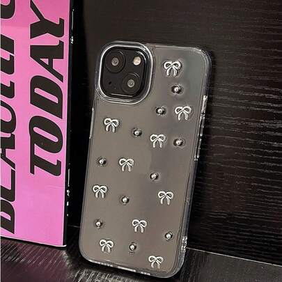 极简蝴蝶结树脂透明手机壳，兼容 15 Pro Max、 14 Pro、新款 13 Pro，创意透明款兼容 11、12、14，防摔高端全包手机壳，防水防震防刮，春季派对礼物