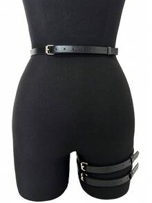 1 件女士黑色 PU 皮革腰带大腿吊袜带哥特蒸汽朋克腿部配饰适合日常使用情人节