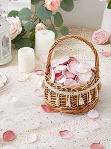 50/100/500pcs Silk Rose Petals, Satin Fabric Wedding Aisle Decorations For Cake Table/Flower Girl Basket/Bridal Shower, Romantic Bedding Scatter Flowers (4cm Bowl Shape, Burgundy Cream Mix)