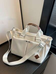 新款简约大容量托特包，时尚女士手提包，休闲多口袋单肩包，适合日常使用 - 白色 - 查看 1