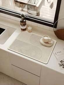 40*60/30*50 Striped Dish Drying Mat Set, Non-Slip Kitchen Countertop Mat Set, Absorbent Quick-Dry Placemat Set, Suitable For Sink And Countertop, Also Suitable For Dish Rack - Oval Wood - View 2