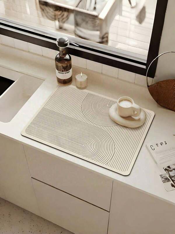 40*60/30*50 1pc Striped Dish Drying Mat Set, Non-Slip Kitchen Countertop Mat Set, Absorbent Quick-Drying Table Mat Set, Suitable For Sinks And Countertops, Suitable For Dish Drying Rack