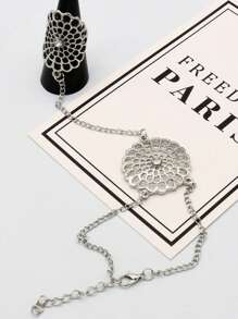 1pc Bohemian Style Hollow Rhinestone Flower Dreamcatcher Web Design Finger Ring Bracelet, Alloy Material Suitable For Men And Women, Daily Casual, Shopping, Party, Dancing, Fashion Accessory, Gift