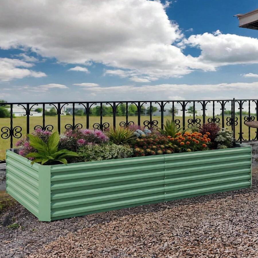1pc Raised Garden Bed Square Metal Planter Box - 0.5mm Thick Galvanized Steel Planter Box, Easy Tool-Assembly, Open-Bottom Design For Outdoor Use - 綠色 - 查看 1