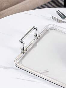 1 pezzo Vassoio rettangolare in acrilico minimalista con manico, design piatto, adatto per torte, caramelle, adatto per conservare tazze e cosmetici - Grigio - Visualizzare 7