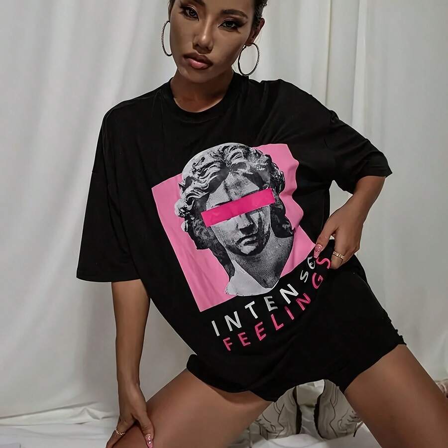 Intense Feelings Drop Shoulder T-Shirts Wo Loose Oversize Tops Summer 100%Cotton High Quality Streetwear Hip Hop T-Shirt220G Cotton Everyday T-Shirt – Feels Like A Hug, Wears Like A Classic – Perfect For Family Photos, Team Events, DIY Printing, Or Lounging – Gift It For Birthdays, Father's Day, Mother's Day, Or Just Because Mots - Black - View 1