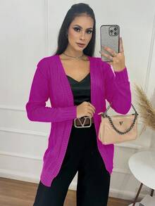 Long Sleeve Winter Kimono Knit - Red Violet - View 2