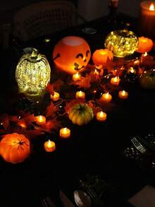 24pcs-Halloween Orange Tea Light Candle, Battery Operated LED Tea Light, Small Jack-O-Lantern With Warm White Bulbs, Flameless, Electric Fake Tea Candle Realistic Halloween, Jack-O-Lantern, Thanksgiving Decoration, Halloween Decoration, Autumn Decoration, Harvest Day Decoration, Room Decoration, Bedroom Decoration - Multicolor - View 4