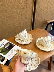 1 bộ tách cà phê và đĩa lót họa tiết hoa nhỏ kiểu Pháp, cốc nghệ thuật Latte, cốc cà phê bằng gốm, quà tặng cho bạn gái - Nhiều màu - Xem 7