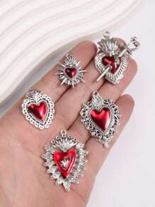 5pcs Mixed Enamel Gothic Style Catholic Sacred Heart Pendant, DIY Jewelry Crafts M112