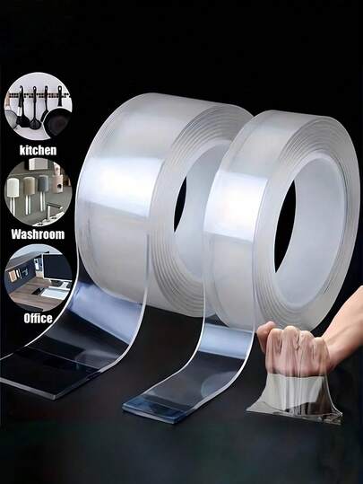 1pc Double-Sided Nanomembrane Tape - Heavy Duty, Washable, Transparent, Reusable Gel Adhesive, Removable Crafts Glue Suitable For Kitchen, Office, Home And Car Installation | Double-Sided Tape | Super Sticky