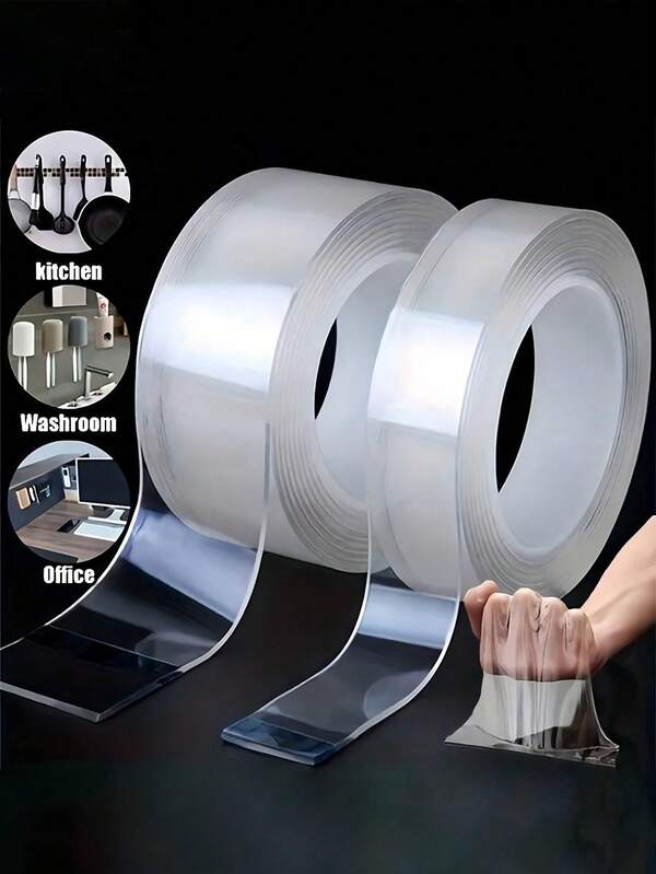 1pc Double-Sided Nanomembrane Tape - Heavy Duty, Washable, Transparent, Reusable Gel Adhesive, Removable Crafts Glue Suitable For Kitchen, Office, Home And Car Installation | Double-Sided Tape | Super Sticky