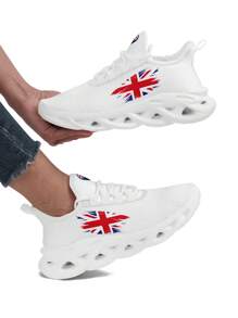 UK Style Women's Blade Sole Outdoor Running Shoes With Breathable & Lightweight Mesh Upper, Shock Absorption, Cushioned Sole And British Flag Print