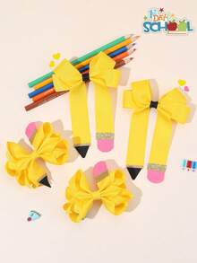 4 件装女童开学发夹铅笔蝴蝶结鳄鱼夹黄粉黑发夹开学第一天发夹可爱甜美发夹新学期礼物发夹儿童发饰 - 彩色 - 查看 9