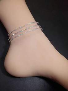 3pcs/Set Rhinestone Anklets, Elasticated Delicate Shiny Anklets For Party & Fashion - White AB*3PCS - View 2