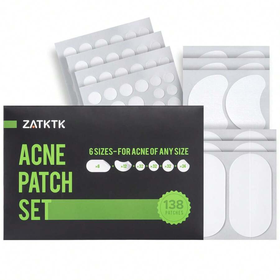 Pimple Patches (6 Sizes 138 Patches), Acne Patches For Large Zit Breakouts, Hydrocolloid Bandages For Face, Chin, Nose, Forehead, Body, Back, Neck & Chest, Oval Hydrocolloid Acne Patches - 6 kích cỡ (138 miếng vá) - Xem 1