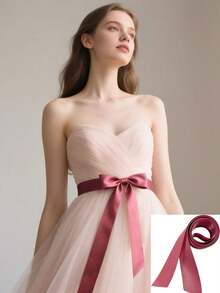 新娘腰带，时尚纯色超长腰带，配缎带蝴蝶结装饰丝带，适合婚纱、母亲节礼物、派对礼物、生日礼物、万圣节角色扮演、圣诞节等 - 粉色 - 查看 21
