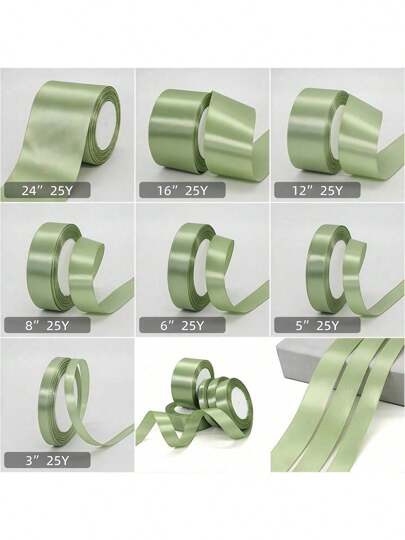 1pc Rolled Sage Green Double-Sided Satin Ribbon, 1cm/1.5cm/2cm/4cm Wide X 22m Long, Soft & Durable Polyester Material, Suitable For Flower Wrapping, Gifts, Presents, Apparel, Headwear, Bows, Weddings, DIY Craft Rose Ribbons