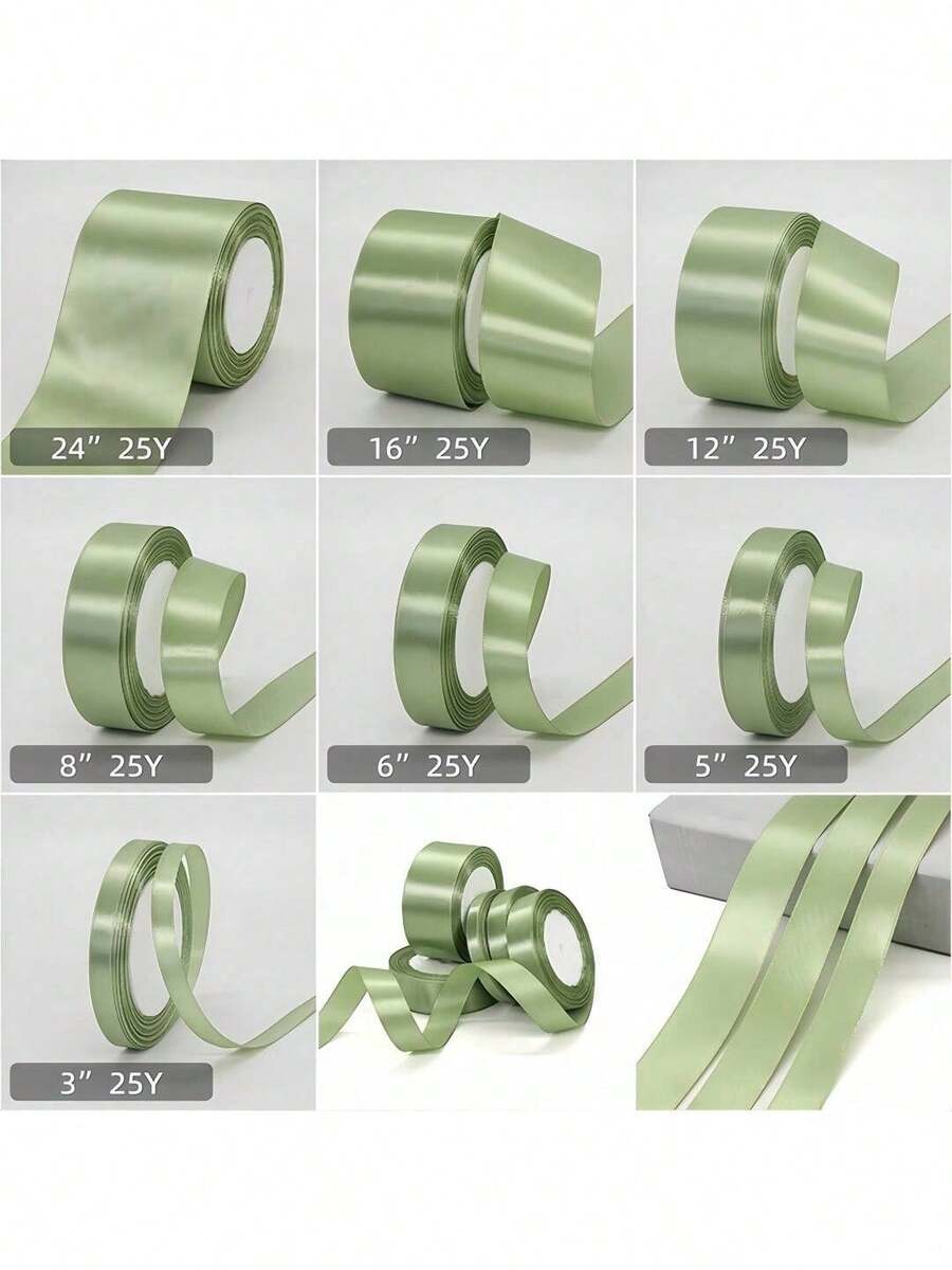 1pc Rolled Sage Green Double-Sided Satin Ribbon, 1cm/1.5cm/2cm/4cm Wide X 22m Long, Soft & Durable Polyester Material, Suitable For Flower Wrapping, Gifts, Presents, Apparel, Headwear, Bows, Weddings, DIY Craft Rose Ribbons