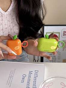 3D Leaf, Orange & Pear Design Silicone Soft Case Cover Compatible With Apple 4/3, Pro 2/3, Cute & Creative, Suitable For Couples, Summer