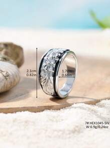 1pc Elegant Hawaii Style Bronze Material Oil-Dripping Silver Ring, 3D Lily Flower Vine Carving, Suitable For Women To Wear On Vacation