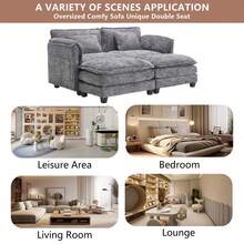 Cómodos muebles de chenilla para sala de estar, construcción sólida, la estructura general del sofá es estable, reposabrazos desmontables, dos reposapiés y sofá de dos plazas con bolsillos laterales (gris + chenilla) - Gris - Ver 6