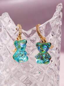 1 Pair Fashionable Cute Playful Resin Shiny Bear Dangle Earrings, Versatile For Daily, Party, Commute, Holiday, Women