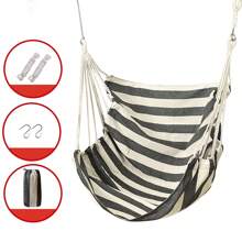 1pc Deluxe Striped Canvas Hammock Chair With Pocket & Head Pillow - Foldable Durable Knitted Sling Swing For Indoor/Outdoor Use Soft Brushed Fabric Solid Back Support Includes Side Pocket - Hand Wash/Dry Clean Perfect For Patio Bedroom Living Room Hammock Swing Chair Patio Relaxation Vibrant Outdoor Decor Cozy Relaxation Gear Summer Outdoor Lounge Chair