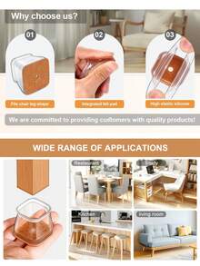 24pcs Silicone Chair Leg Floor Protectors - Square Furniture Sliders For Hardwood Floors, Non-Slip Pads Furniture Floor Protectors Furniture Leg Floor Protectors - White - View 8