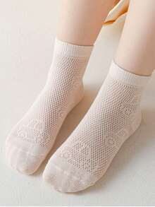 5 Pairs Children Solid Color Cartoon Car Pattern Mesh Breathable Crew Socks For Boys & Girls, Casual Daily Wear - Multicolor - View 6