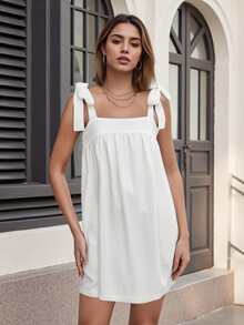 Women Sleeveless A-Line Dress Summer Casual Floral/Stripe Print Tie Up Straps Loose Party Dress For Beach Streetwear - 白色 - 查看 5
