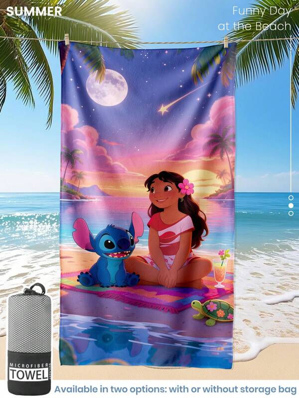 Disney Beach Towel,  Swim Towel, Bath Towel, Fashion Style Beach Towel, Super Absorbent Bath Towel For Bathroom, Swimming, Fitness, Yoga, Soft And Comfortable Microfiber Towel, Lightweight And Portable, Wind And Sun Protection, Sandproof For Summer Travel, Vacation Holiday Bathroom Decor, Available With Or Without Storage Bag, Recommend Regular Sizes And Larger Sizes, (35*75cm Small Size Towel,150cm Or Above Recommended)
