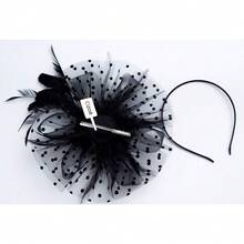 Tea Party Hat For Women, Kentucky Derby Wedding Cocktail Party Flower Mesh Feather Headwear (1-A-Black) - 1金幣 - 查看 4