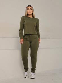 MAYSA Women's Set Sweatshirt 2 Pieces Pants And Long Sleeve Crop Top WINTER - xanh quân đội - Xem 1