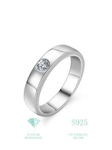 1 pièce Bague de fiançailles en design rond de 0,3 carat Moissanite de couleur D, convenant aux hommes. Bague de mariage en argent sterling 925 , bague de promesse, cadeau de luxe de la Saint-Valentin