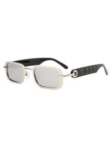 1 Pair Men Stainless Steel Square Narrow Frame Stylish Party, Casual, Hip-Hop Decorative Glasses Suitable For Daily Wear