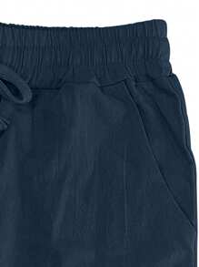 Pantalon en lin pour homme, pantalon de plage d'été en lin lâche et respirant avec cordon de serrage, convient pour les vacances, les déplacements, le style casual de rue, bleu marine
