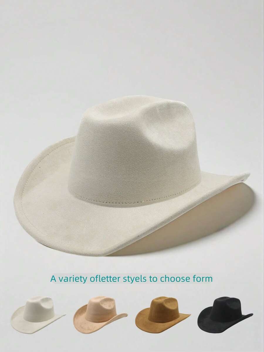 1pc Women/Men Fashionable Solid Color Suede Beret Hat, Personalized Wide Brim Sun Protection Hiking Cap, Suitable For Party, Vacation, Daily Wear, Personalized Stage Performance - One-word Hat - View 1