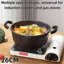 1pc Non-Stick Soup Pot With Lid, Large Capacity Non-Stick Pot, Dual-Use Stewing Pot And Frying Pan, Stockpot And Braiser, Compatible With Induction Cooktop And Gas Stove, Comes With Random Color Soup Ladle - Black - View 15