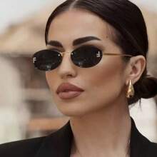 1 Stück Damen rahmenlose ovale Metallbrille im Y2K-Stil, geeignet für Alltag, Outdoor, Urlaub, Straße, Fahren, Reise, Party