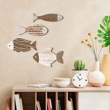 1 pièce/Ensemble de 4 pièces Décoration murale en bois vintage de poissons tropicaux, art mural de poissons thème côtier nautique de plage, suspension murale de poissons en bois, décoration de maison de lac et d'océan, décoration rétro pour la maison, la salle de bain et la chambre à coucher (adhésif DIY), décoration de chambre, décoration de maison - Multicolore - Voir 4