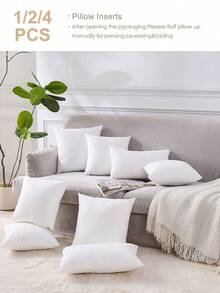 1/2/4pcs Solid Color Pillows Insert, Bedding, Soft Fluffy White Pillows, Christmas Decorations, With Hidden Zipper, High Rebound Polyester Fiber Filling Pillow, Halloween Gift, Halloween Decor, Perfect For Home & Hotel Use, Living Room, For Bed, Sofa, Bedroom Decorative Stuffer Pillow, Dorm Room Essentials College. - trắng - Xem 2