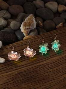 1 Pair Of Luminous Earrings With Ocean Creatures Design - Sea Horse, Crab, Turtle, Starfish For Beach Party & Music Festival
