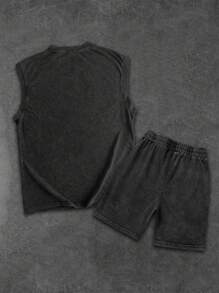 Washed Men's Tank Top And Shorts Set